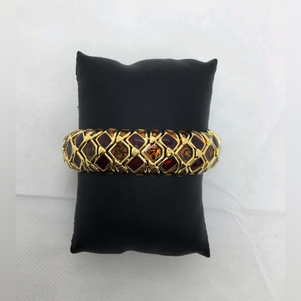 Joan Rivers Classics Collection Brown & Red Enamel Bracelet NWT NIB 7"